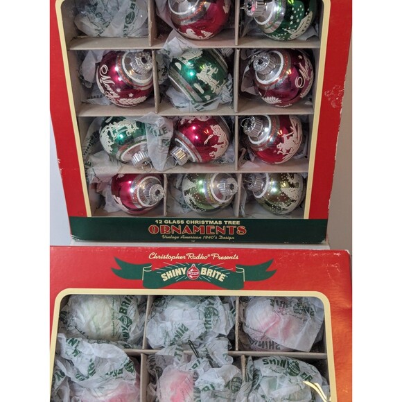 Vtg Chris Radko Shiny Brite Mercury Glass Christmas Ornaments Designs W/Boxes 17 - Picture 2 of 5